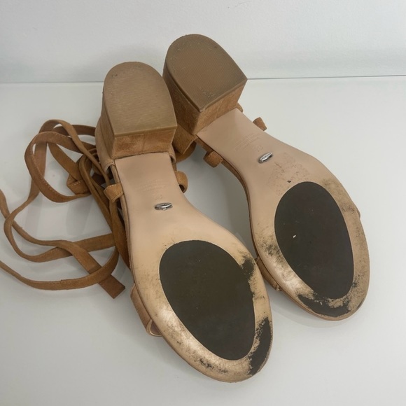 Tony Bianco Camel Brown Sued Ankle Wrap Block Heel Sandals - Picture 8 of 8